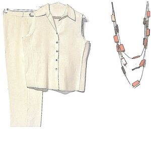 Linen Pant Suit Vintage Beach Nautical White Zipper Sleeveless Dry Cleaned Nice
